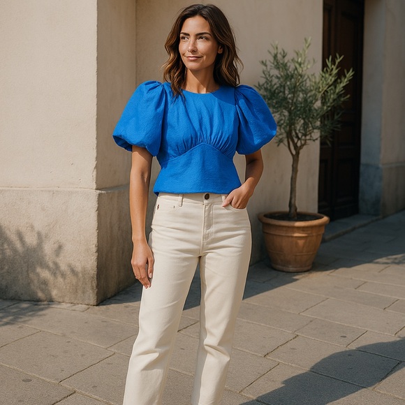 Frame Blue Gathered-Seam Top - Picture 3 of 16